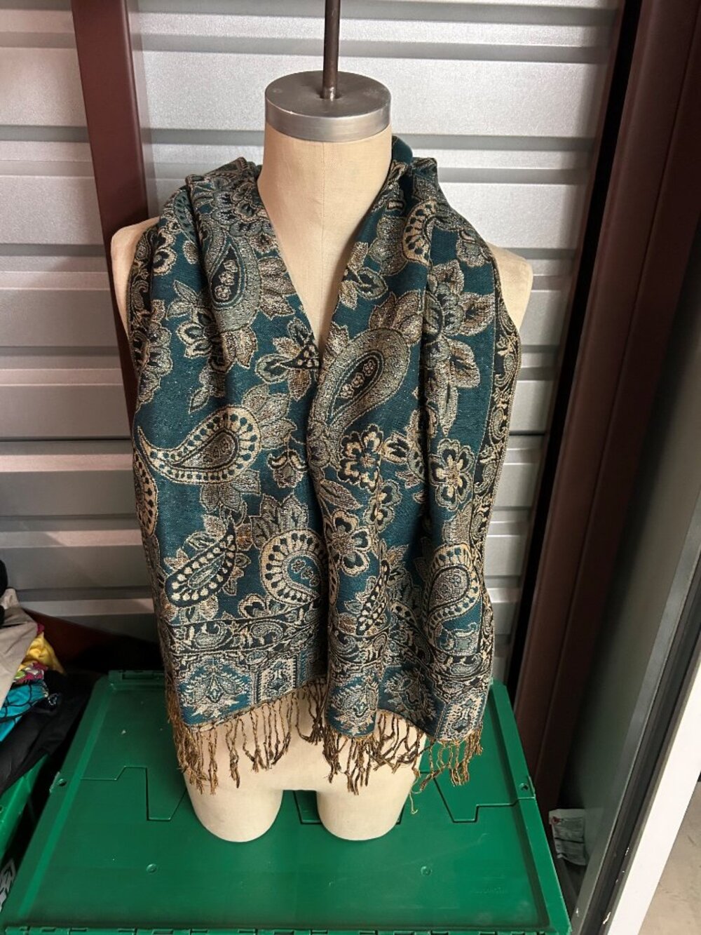 Cashmere Shawl - Green and Gold Paisley